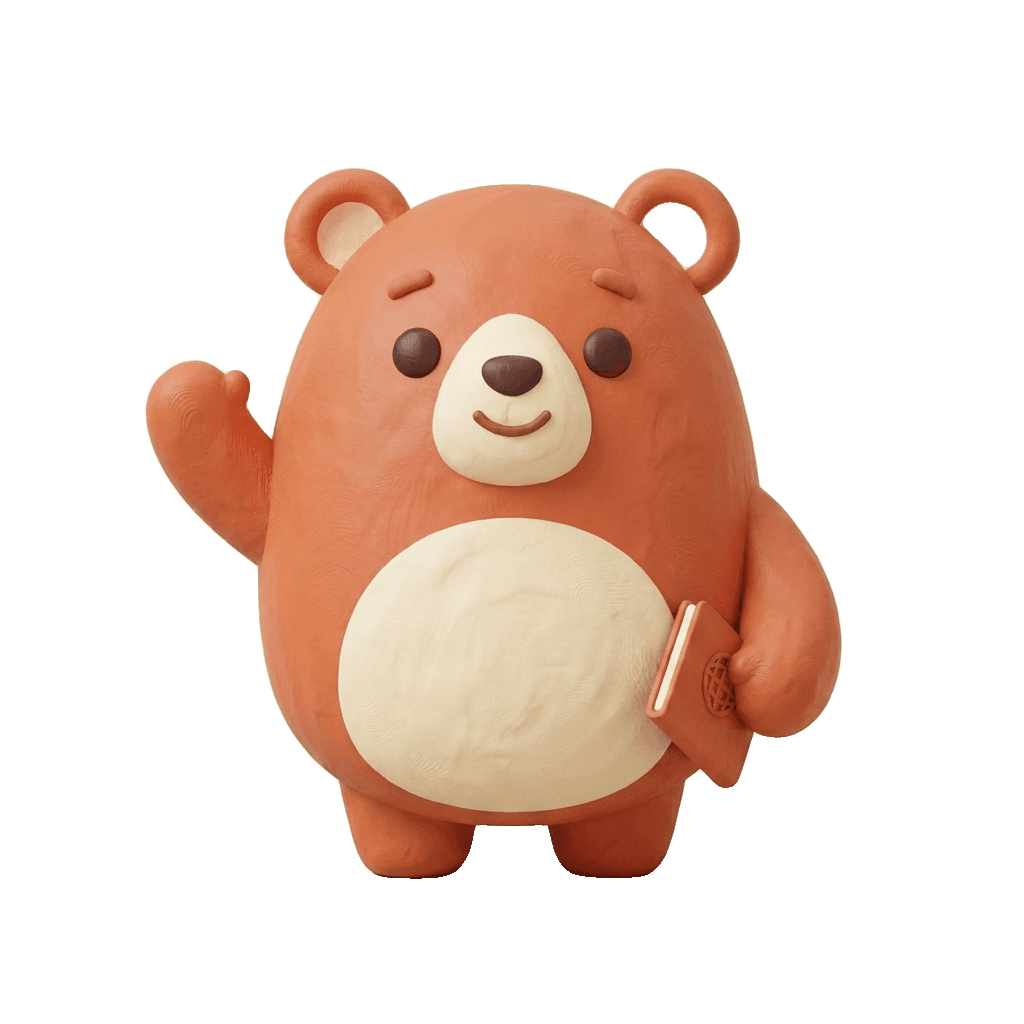 Bruno the clay bear, waving hello