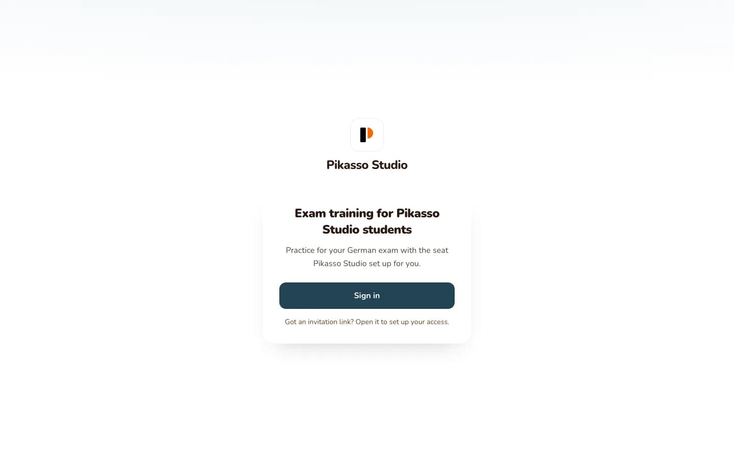 An institute's sign-in page on its branded Sprachpass subdomain, with the institute's logo, name and accent colour