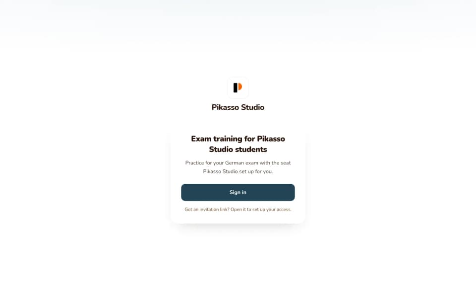 An institute's sign-in page on its branded Sprachpass subdomain, with the institute's logo, name and accent colour