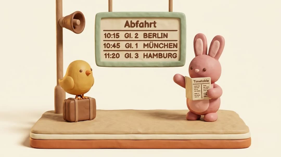 Bruno at the station announcement board